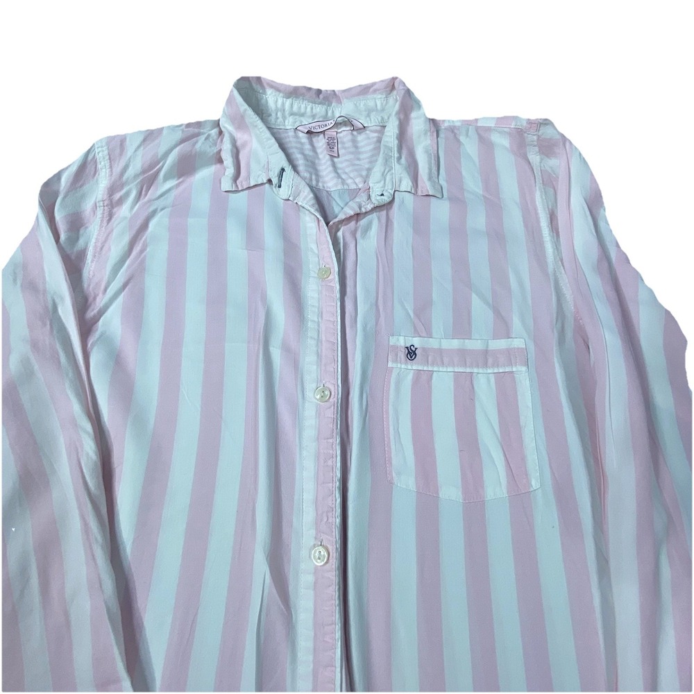 Victoria's‎ Secret Sleep Shirt Pajamas Womens Small Pink White Striped Button Up